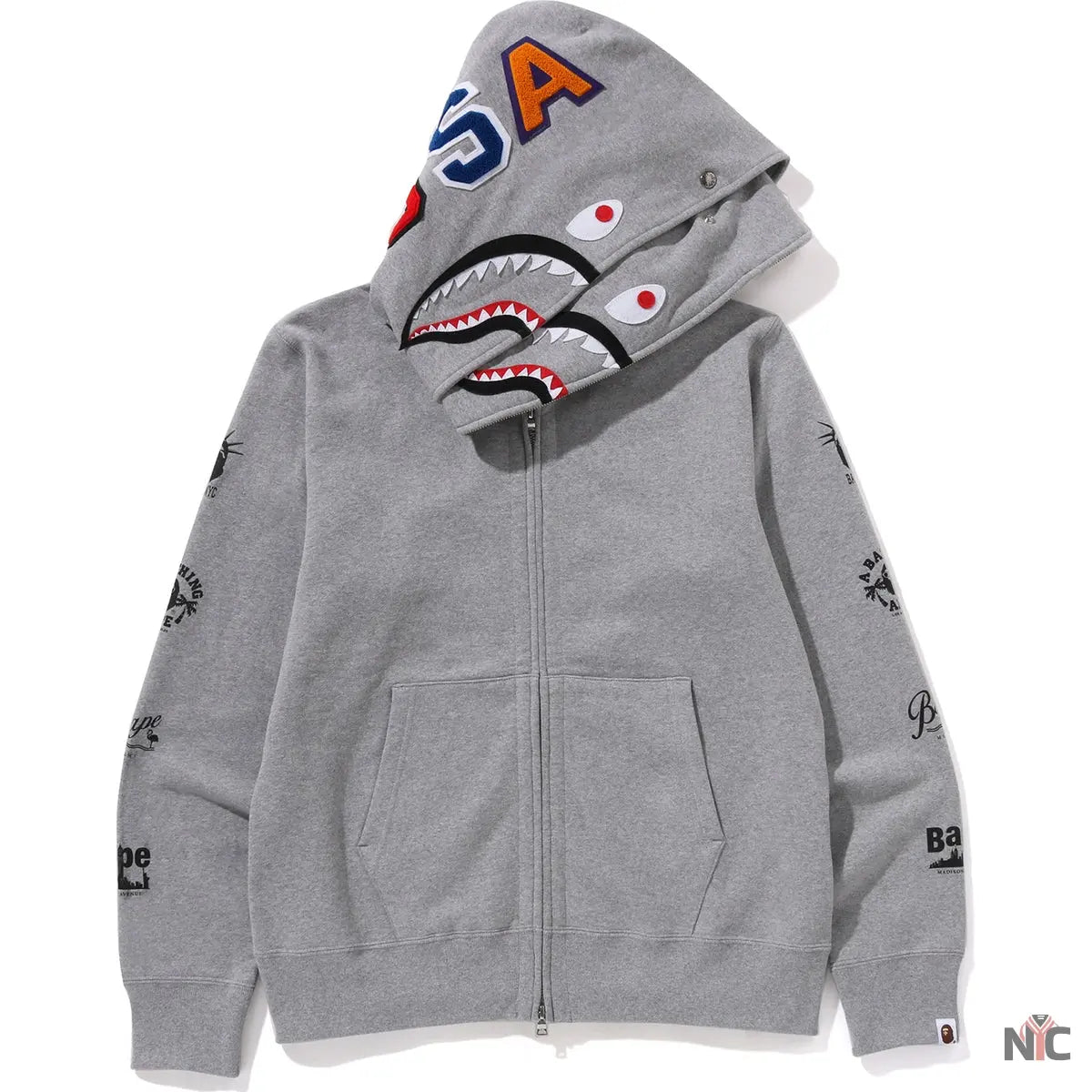 Bape Us Double Shark Full Zip Hoodie Mens Clanton Jacket