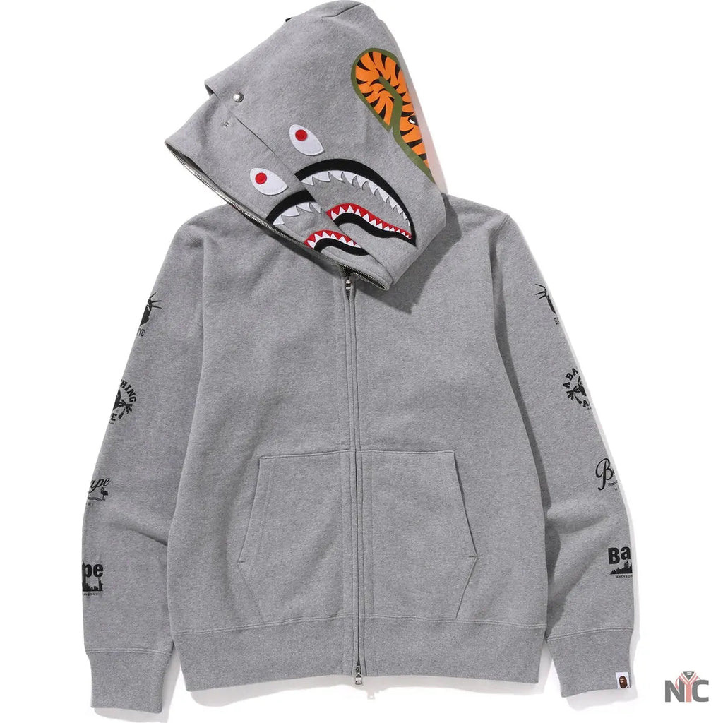 Bape Us Double Shark Full Zip Hoodie Mens Clanton Jacket
