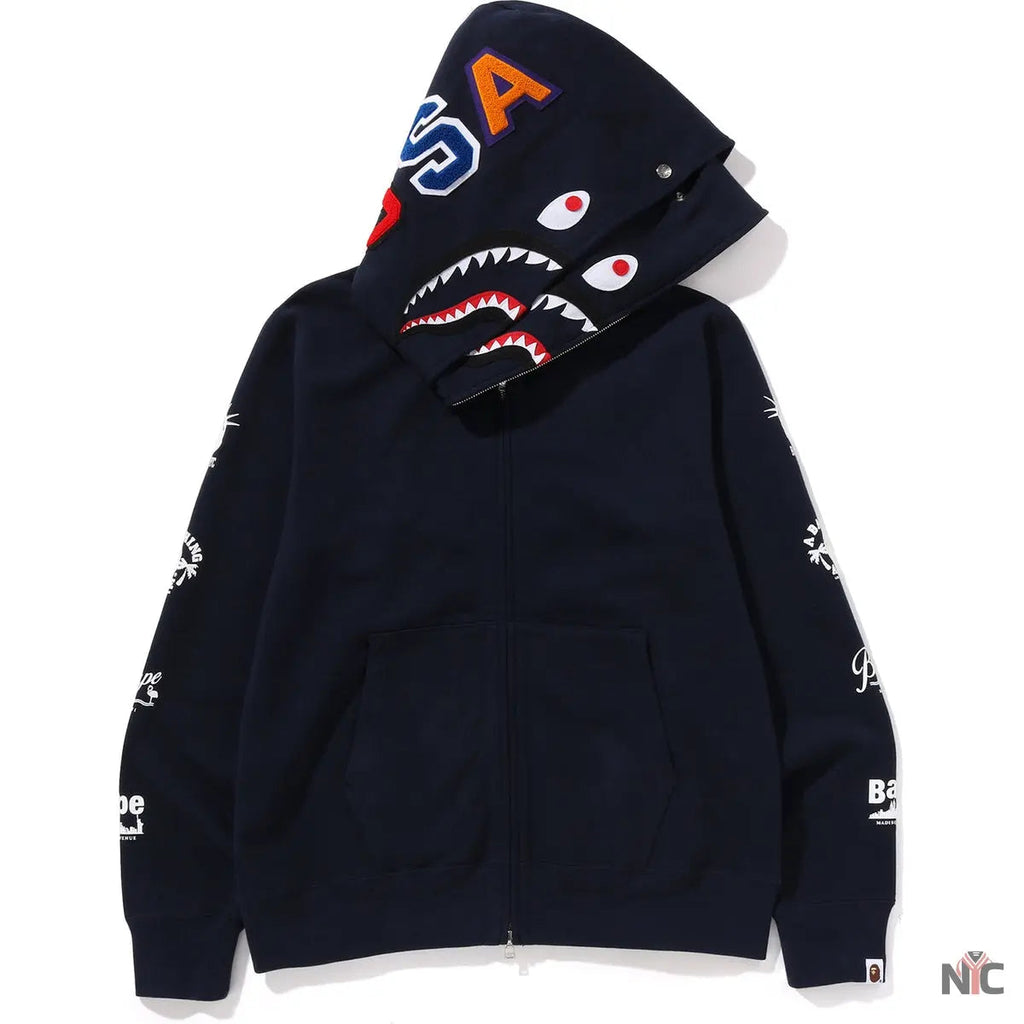 Bape Us Double Shark Full Zip Hoodie Mens Clanton Jacket