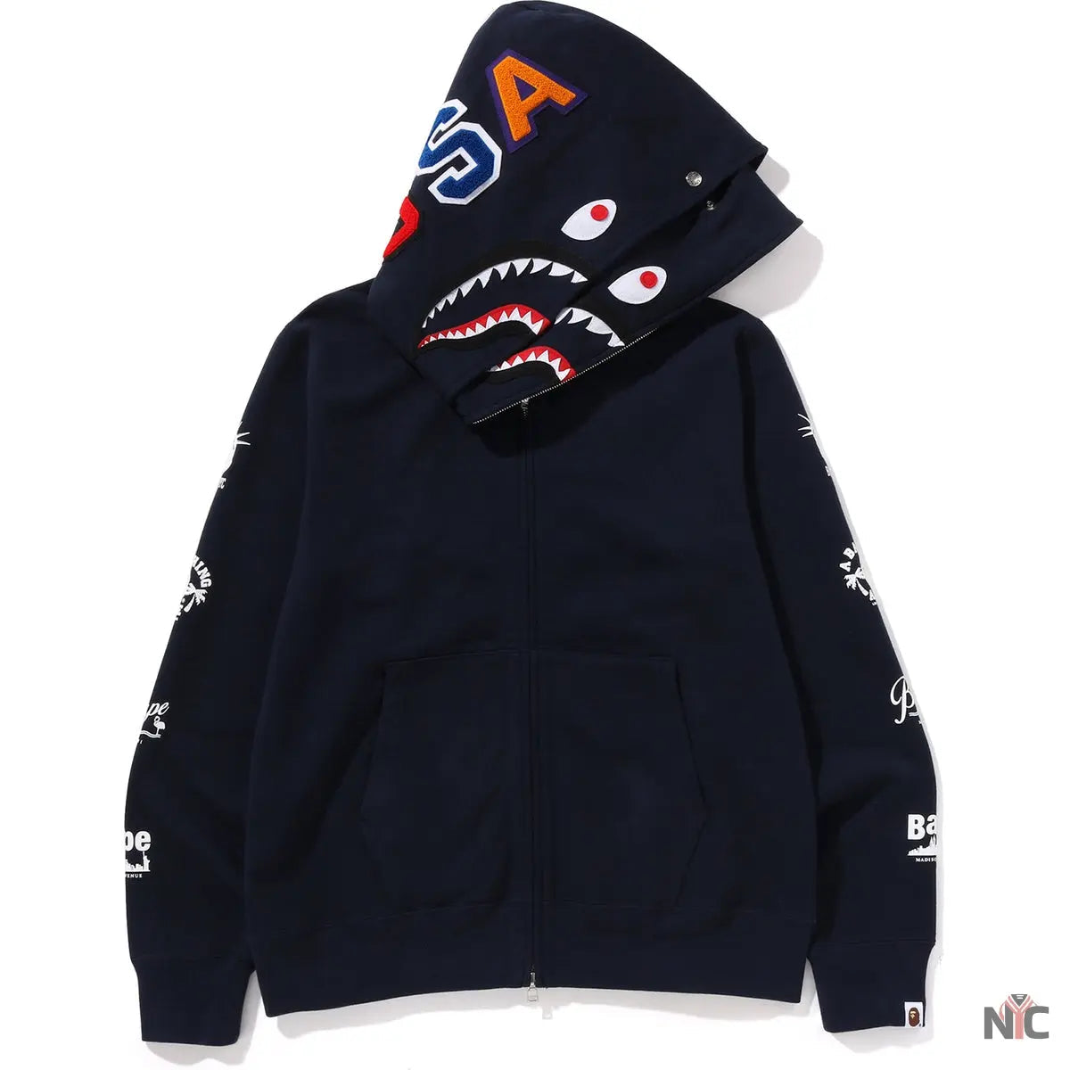 Bape Us Double Shark Full Zip Hoodie Mens Clanton Jacket