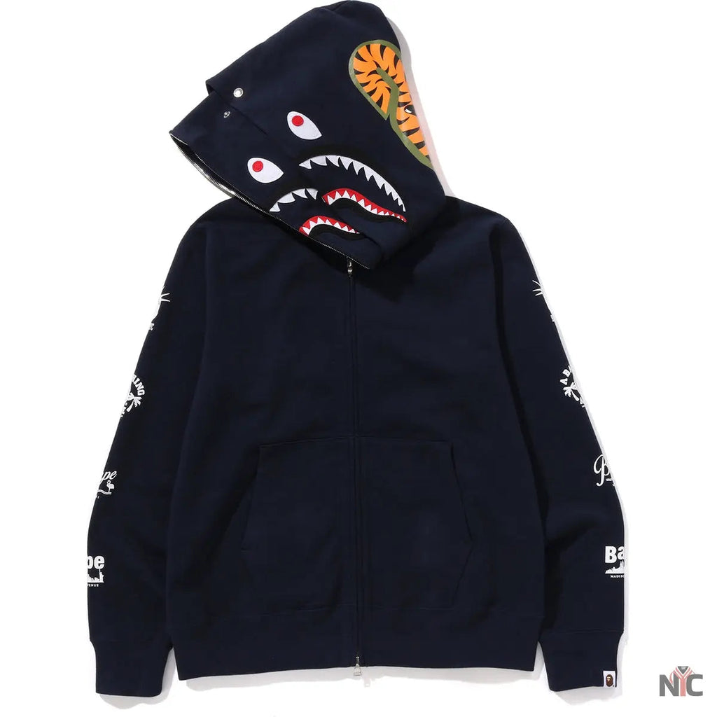 Bape Us Double Shark Full Zip Hoodie Mens Clanton Jacket