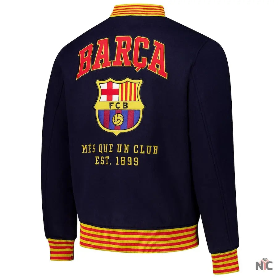 Barcelona Supporter's Full-Snap Varsity Jacket - Navy Clanton Jacket