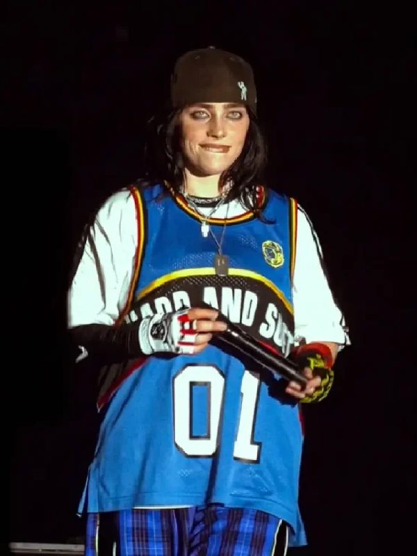 Billie Eilish Manchester Hit Me Hard And Soft Tour Blue Jersey Clanton Jacket