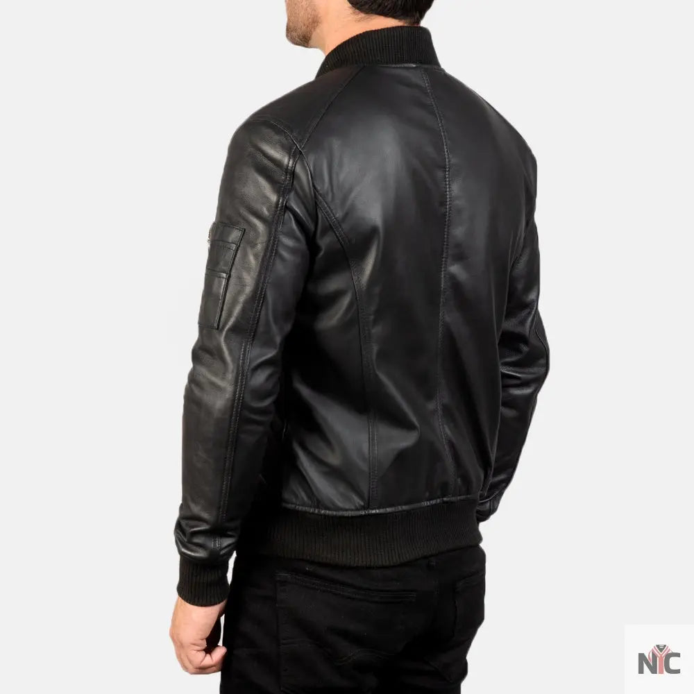 Bomia Ma-1 Black Leather Bomber Jacket Clanton Jacket
