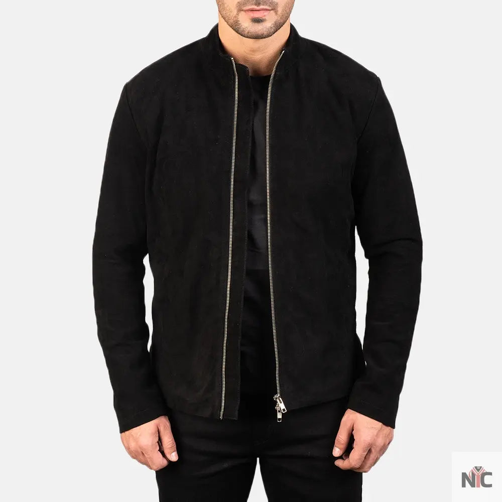 Charcoal Black Suede Biker Jacket Clanton Jacket
