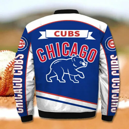 Chicago Cubs Blue and White Bomber Jacket