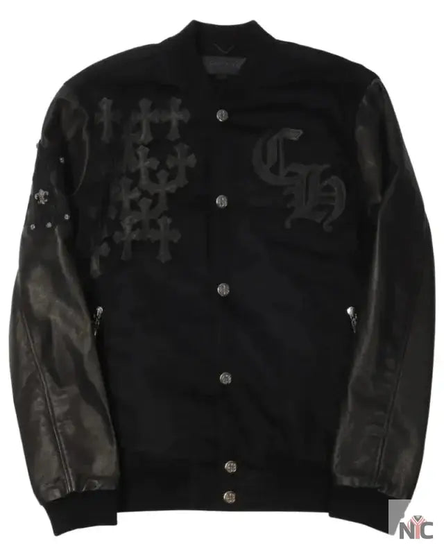 Chrome Hearts Leather Cross Varsity Jacket Clanton Jacket