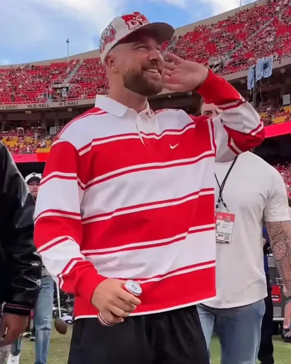 Travis Kelce Cincinnati vs Nebraska Game Striped Rugby Shirt USA Jackets