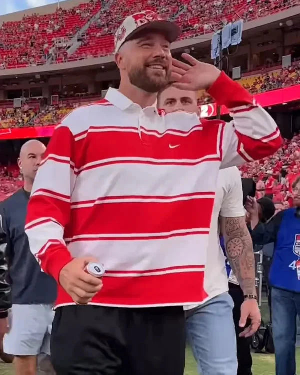 Travis Kelce Cincinnati vs Nebraska Game Striped Rugby Shirt USA Jackets