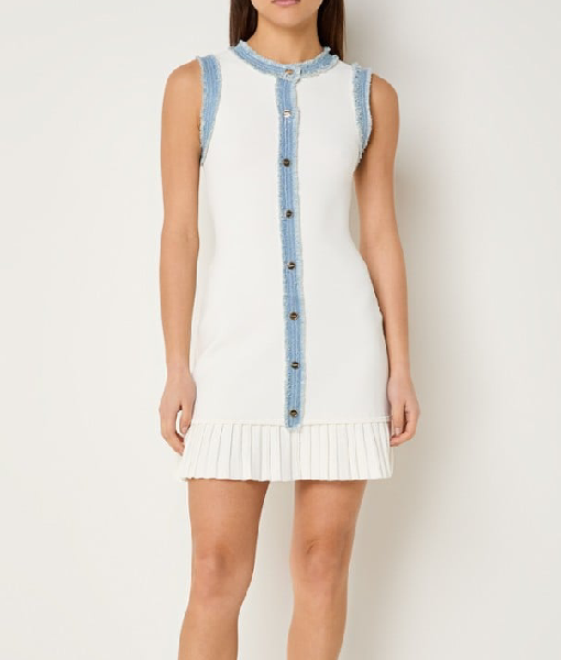 Beyond the Gates 2025 Colby Muhammad White Knit Denim Trim Mini Dress USA Jackets