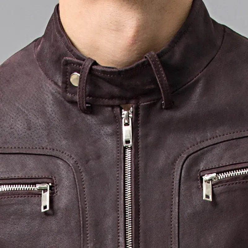 Dark Maroon Leather Jacket For Men