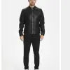 Davis Cafe Racer Black Leather Jacket