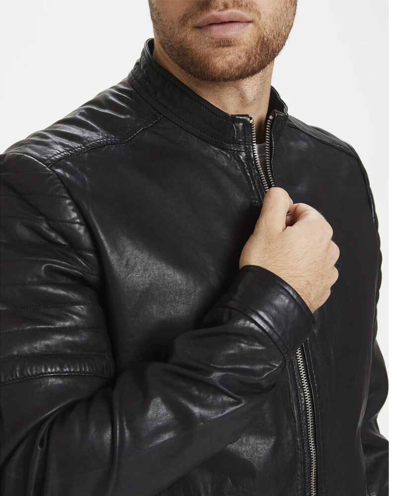 Davis Cafe Racer Black Leather Jacket