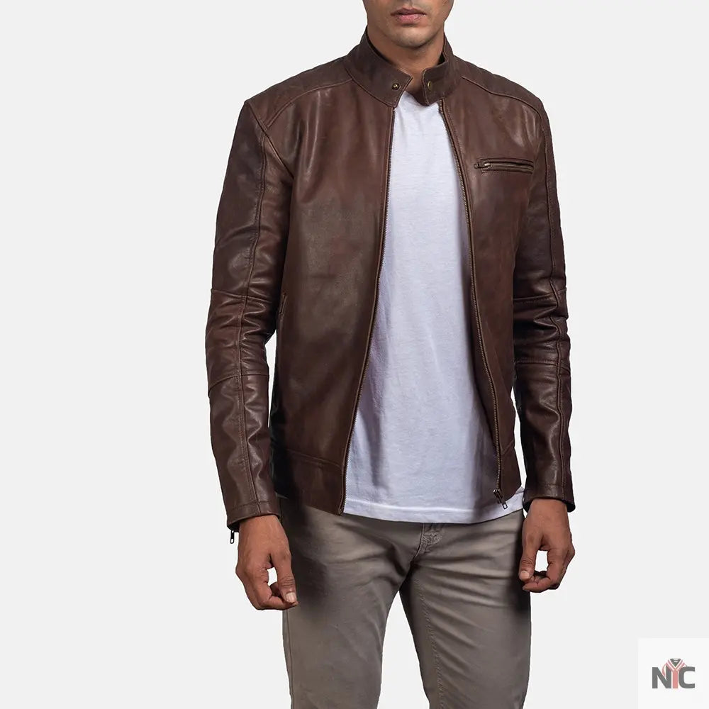Dean Brown Leather Biker Jacket Clanton Jacket