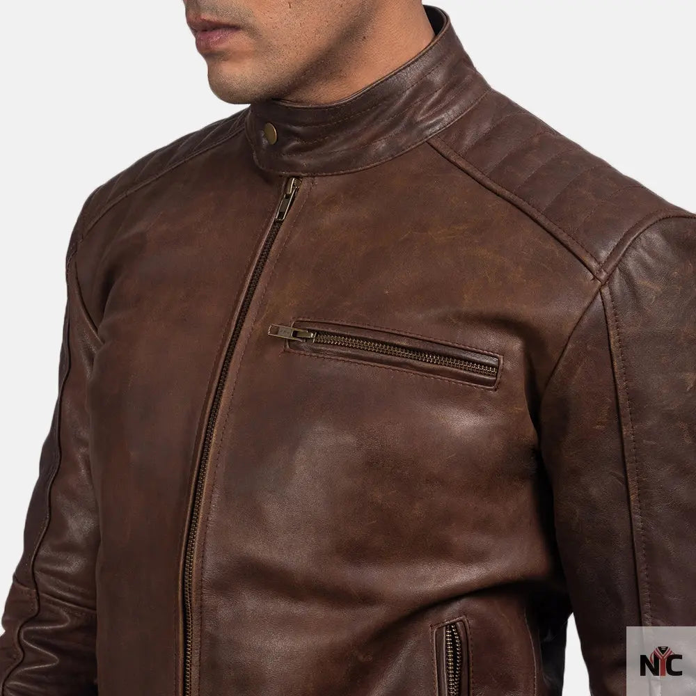Dean Brown Leather Biker Jacket Clanton Jacket