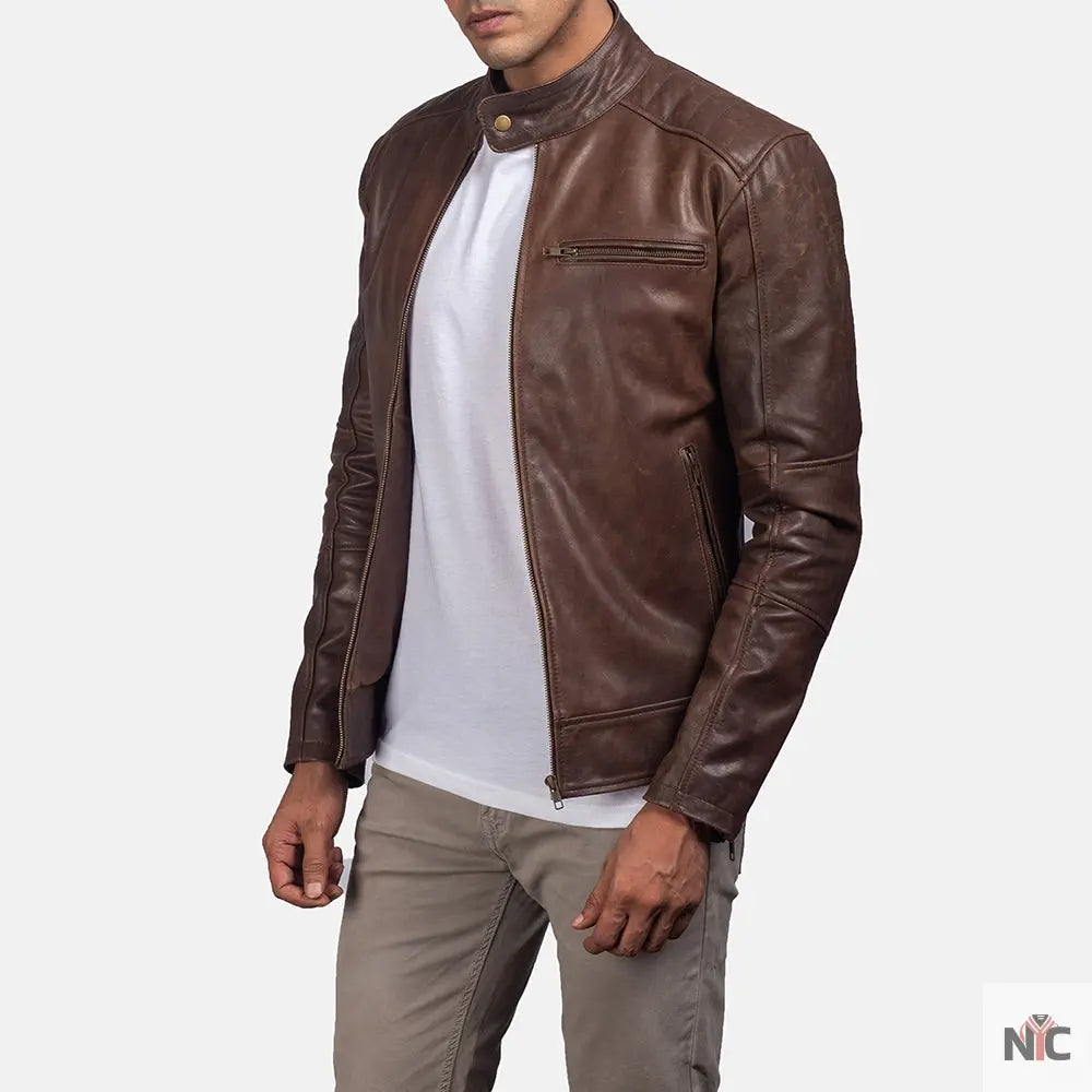 Dean Brown Leather Biker Jacket Clanton Jacket