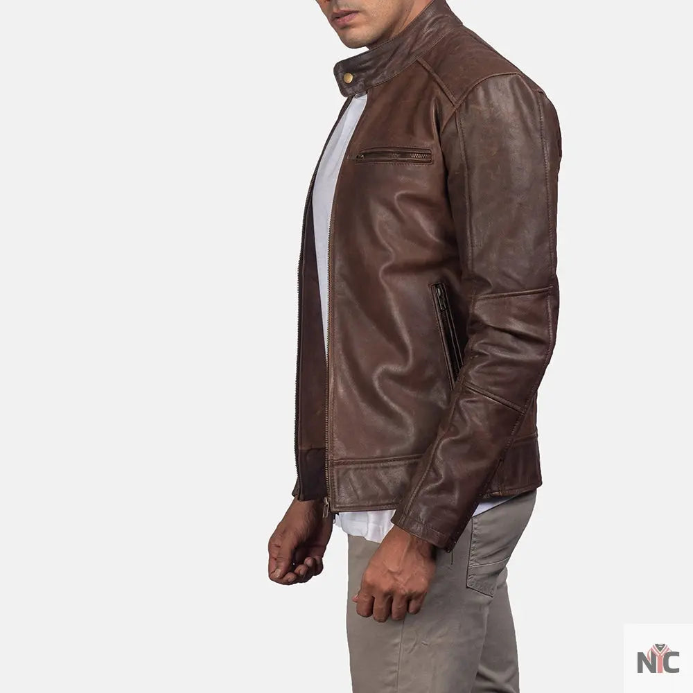 Dean Brown Leather Biker Jacket Clanton Jacket