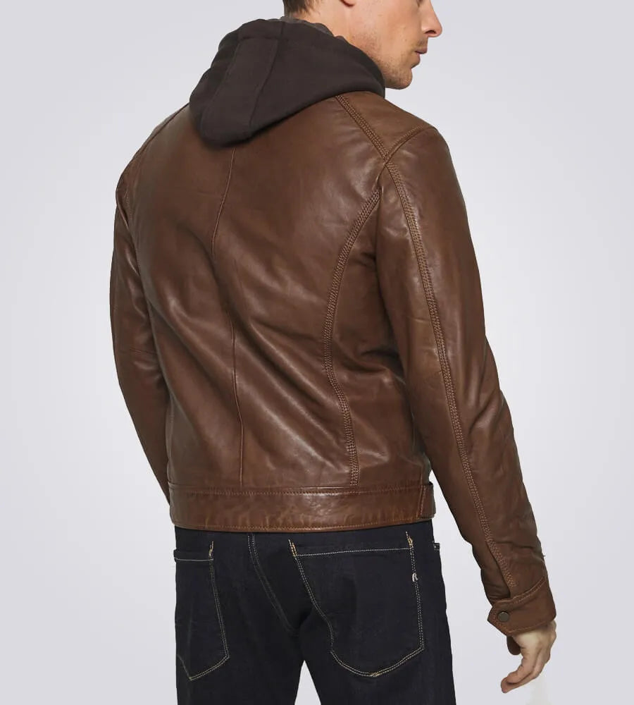 Dylan Brown Shearling Biker Hooded Leather Jacket