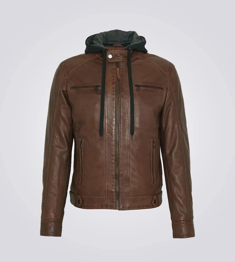 Dylan Brown Shearling Biker Hooded Leather Jacket