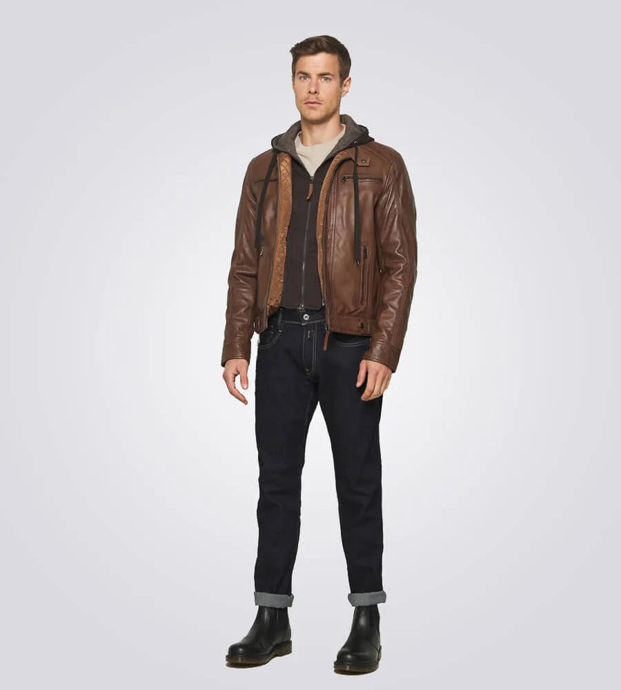 Dylan Brown Shearling Biker Hooded Leather Jacket
