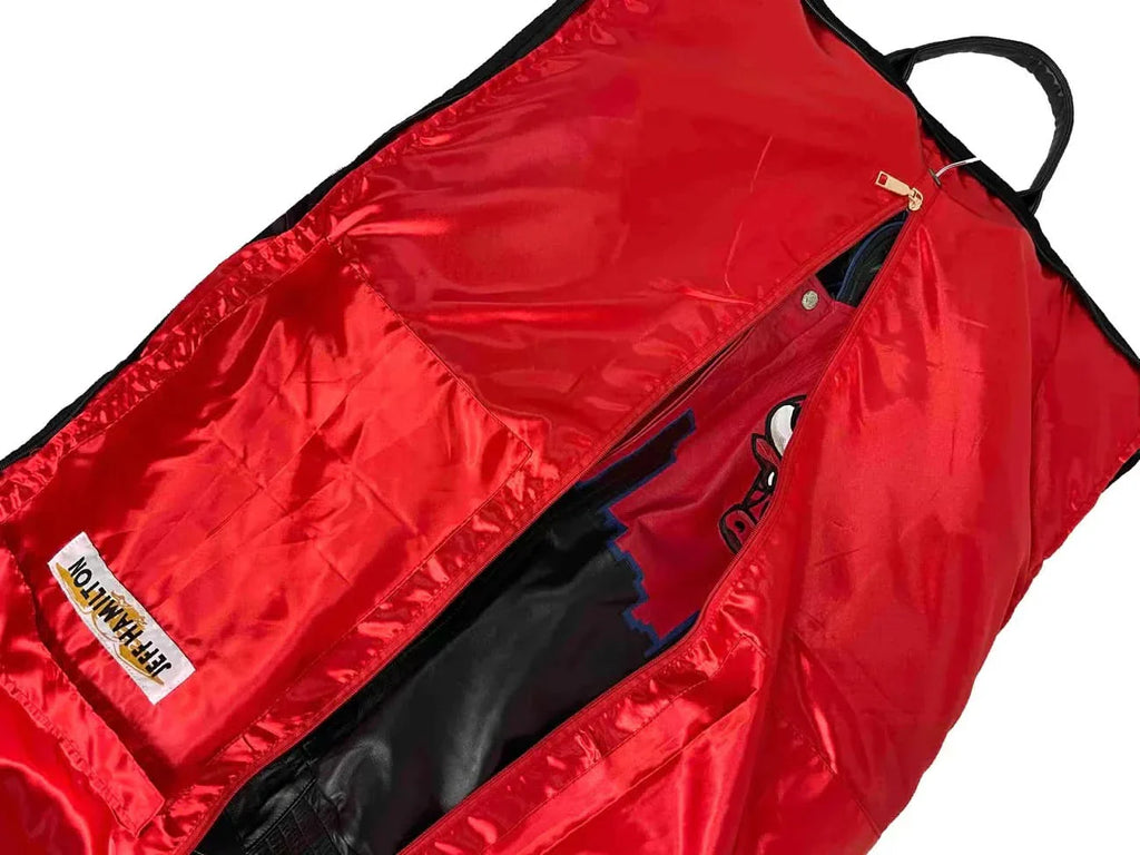 NBA COLLAGE VEGAN LEATHER JACKET Red