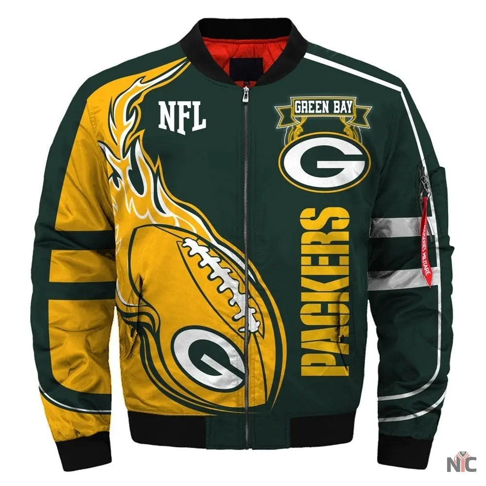 Green Bay Packers Yellow and Green Bomber Jacket Clanton Jacket