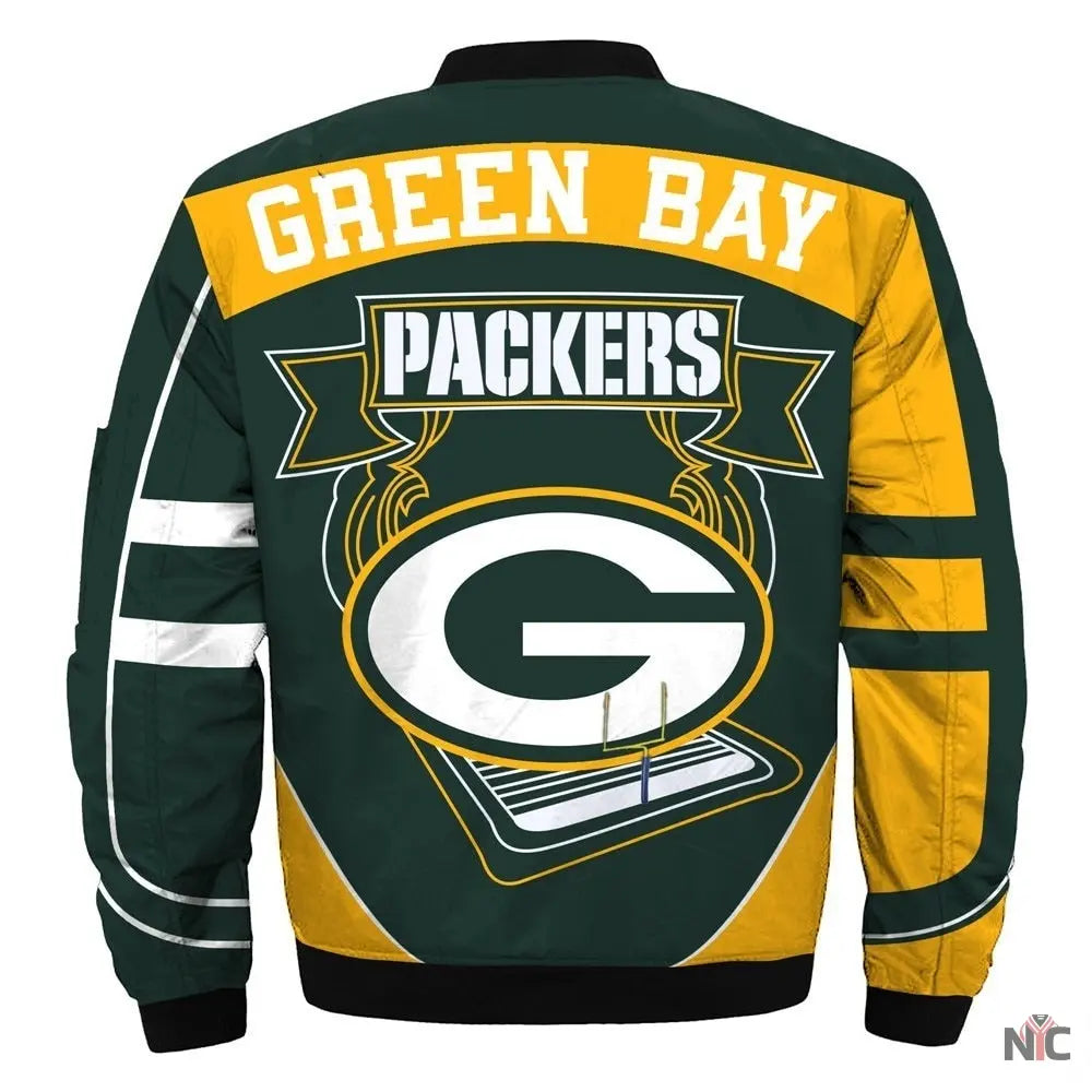 Green Bay Packers Yellow and Green Bomber Jacket Clanton Jacket