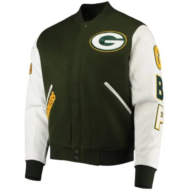 Green Bay Packers Black and White Varsity Jacket