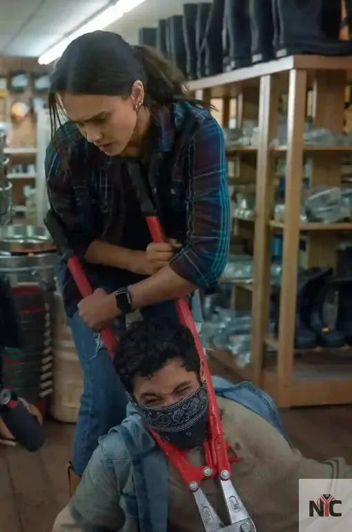 Jessica Alba Trigger Warning 2024 Plaid Shirt Clanton Jacket