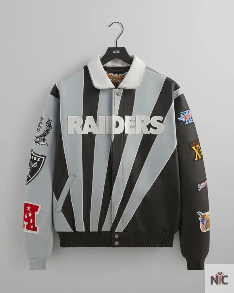 Kith & Jeff Hamilton for the NFL: Raiders Leather Varisty Jacket Clanton Jacket