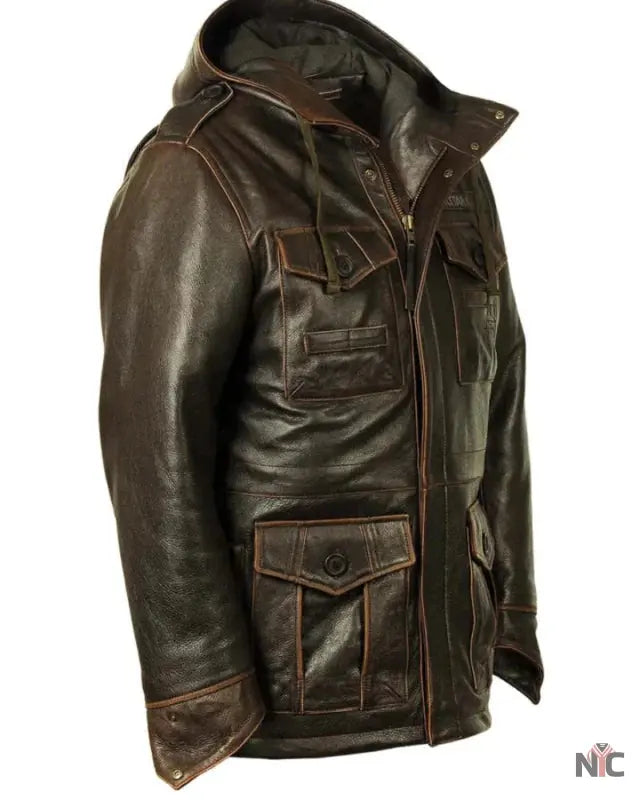M-65 Cap Brown Field Leather Military Jacket Clanton Jacket