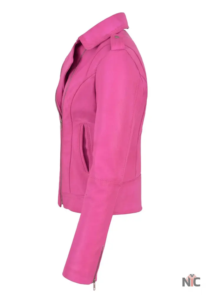 Margot Robbie Barbie Pink Leather Jacket Clanton Jacket