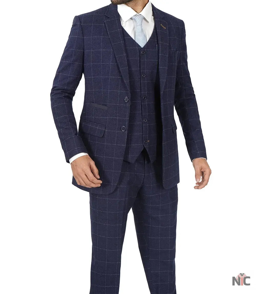 Men's Vintage 3-Piece Navy Blue Prom Suit - Wedding Suit Clanton Jacket