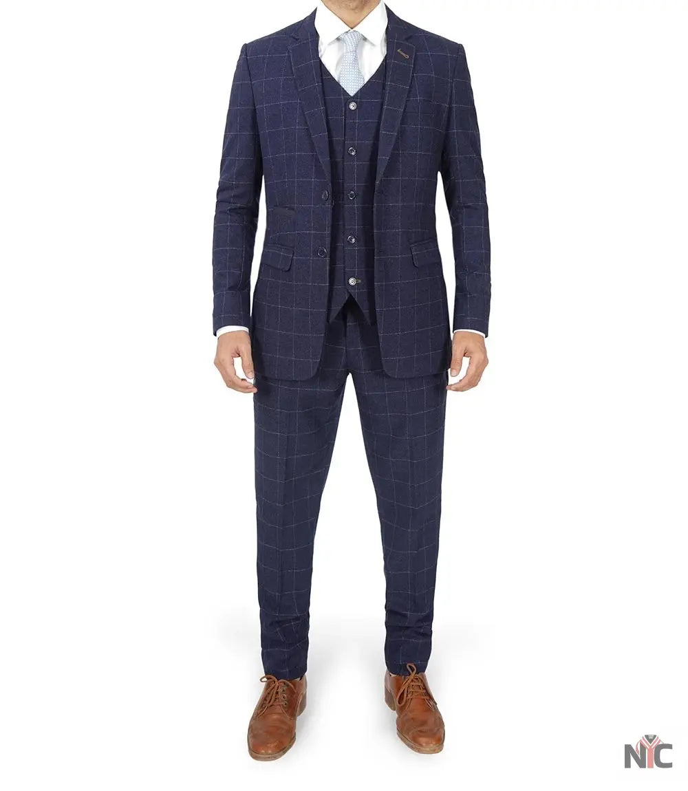 Men's Vintage 3-Piece Navy Blue Prom Suit - Wedding Suit Clanton Jacket