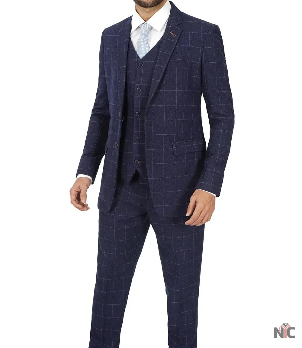 Men's Vintage 3-Piece Navy Blue Prom Suit - Wedding Suit Clanton Jacket