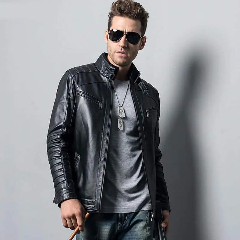 Men’s Genuine Sheepskin Biker Leather Jacket