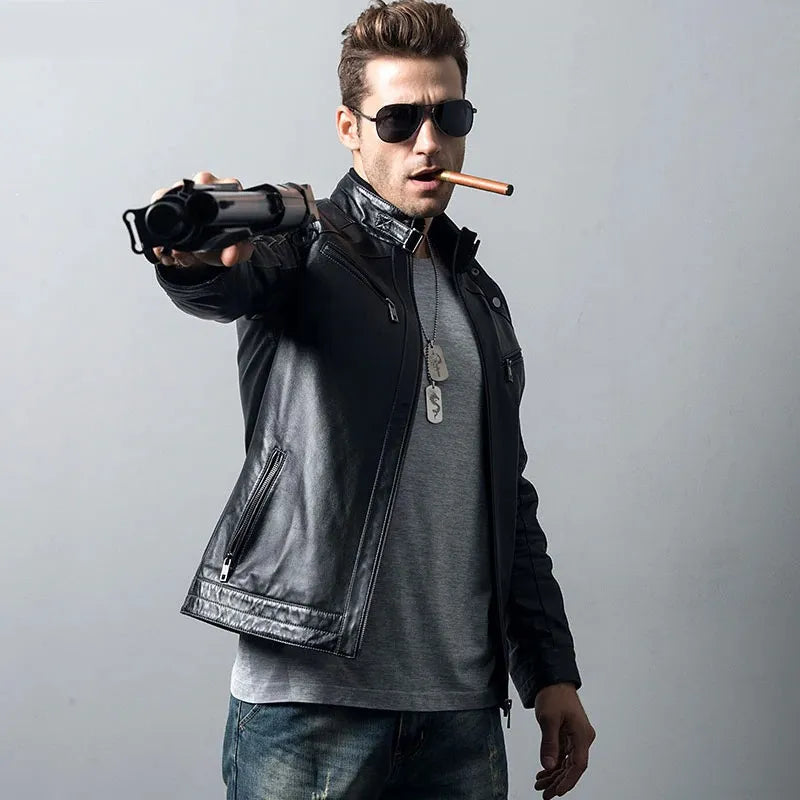 Men’s Genuine Sheepskin Biker Leather Jacket