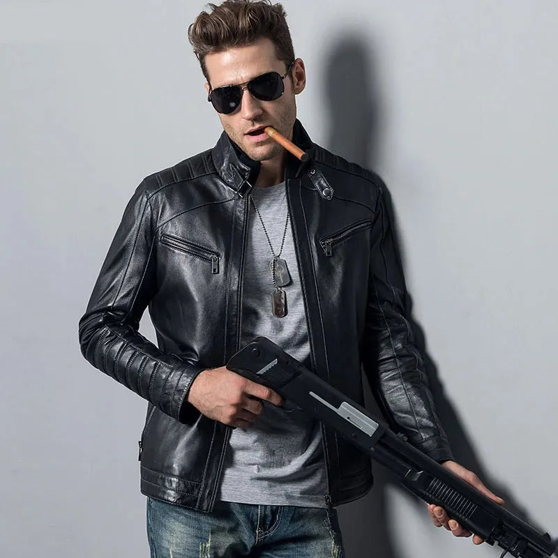 Men’s Genuine Sheepskin Biker Leather Jacket