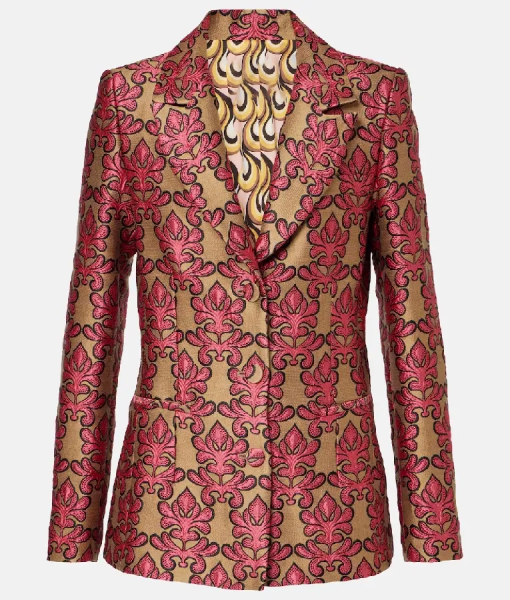 Access Daily 2025 Jane Lynch Floral Jacquard Blazer USA Jackets