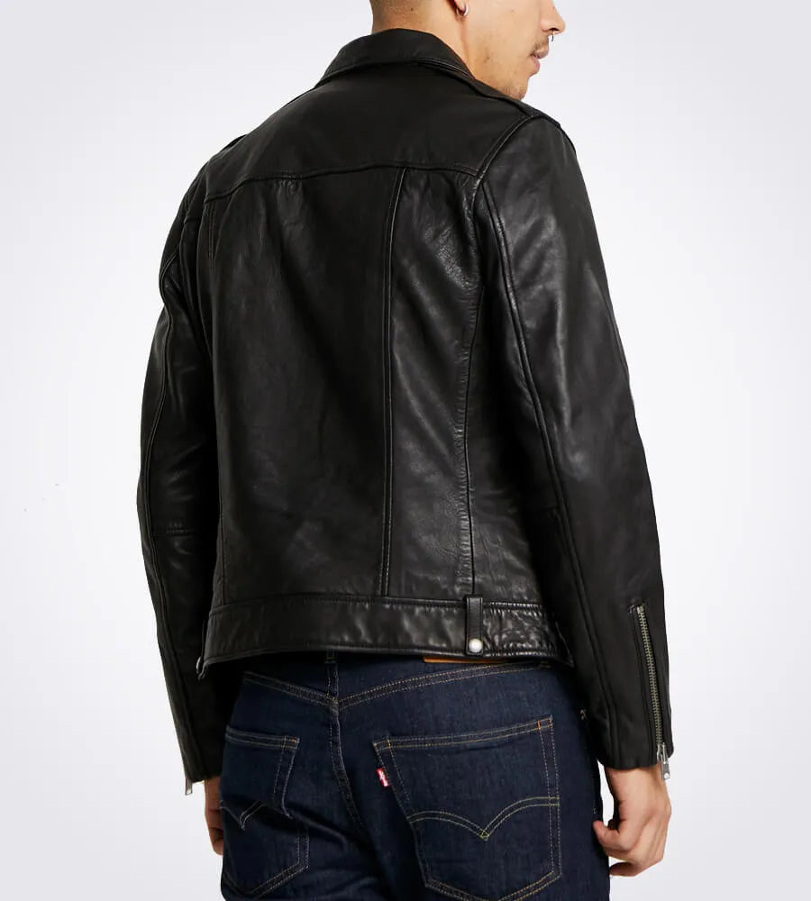 Milo Black Biker Lapel Collar Leather Jacket