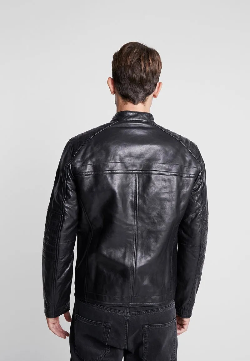 Milo Mens Black Cafe Racer Leather Jacket