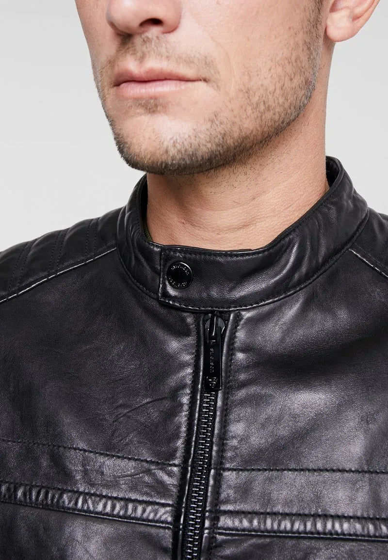Milo Mens Black Cafe Racer Leather Jacket