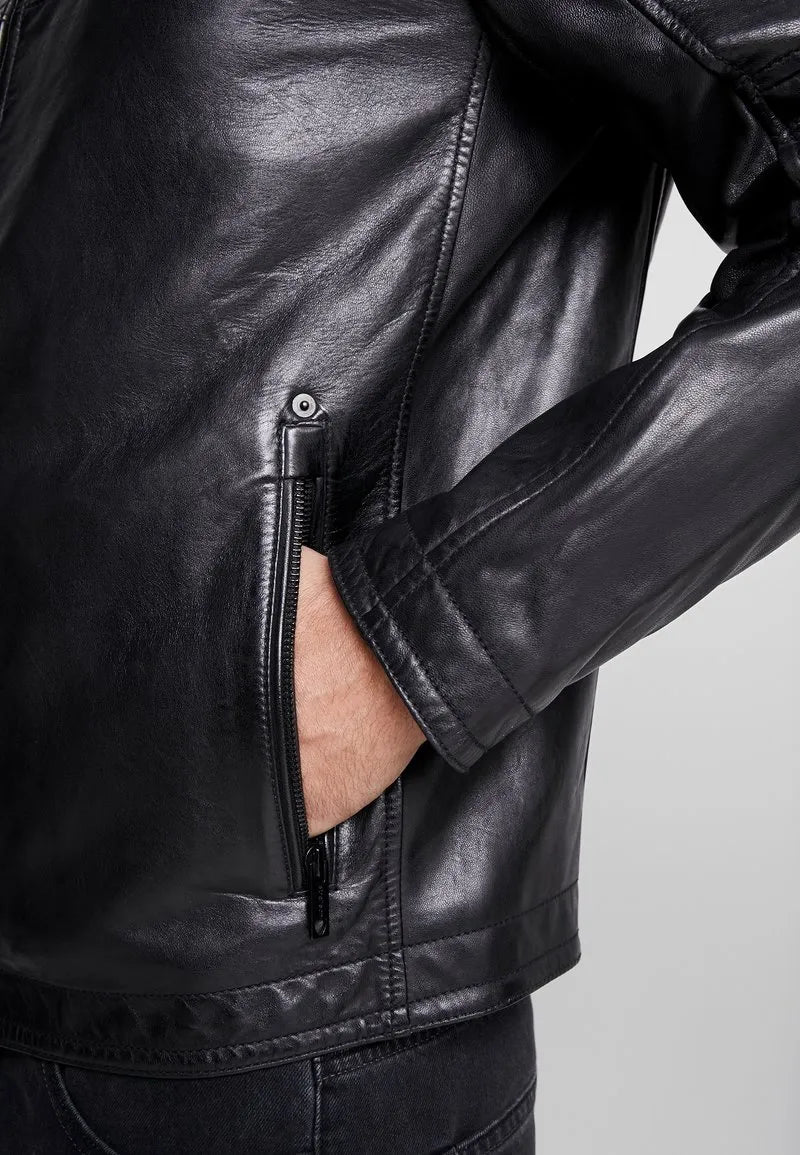 Milo Mens Black Cafe Racer Leather Jacket