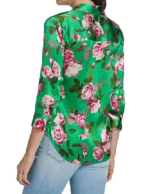 NBC News Vicky Nguyen Green Rose Print Blouse