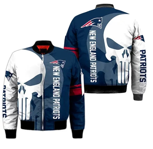 NFL New England Patriots Blue and White Bomber Jacket