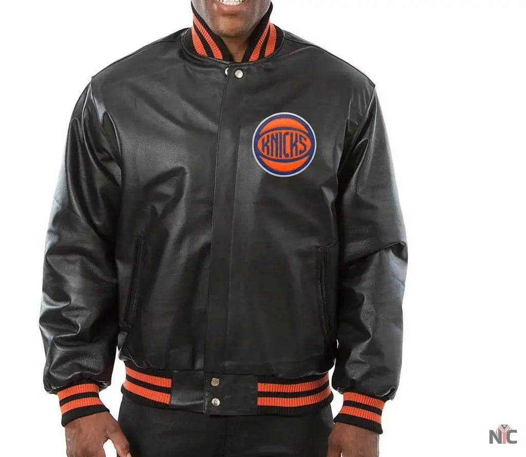 New York Knicks Varsity Black Leather Jacket Clanton Jacket