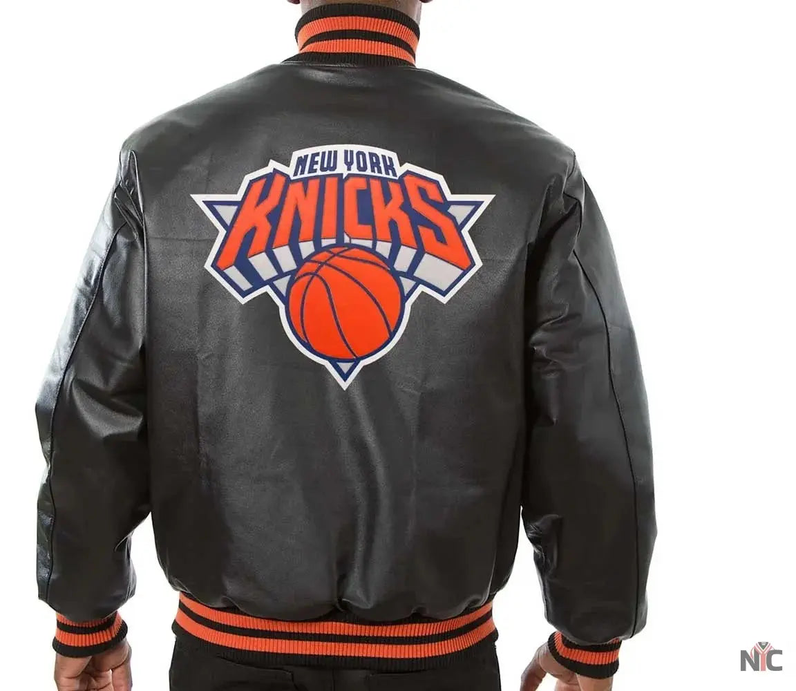 New York Knicks Varsity Black Leather Jacket Clanton Jacket