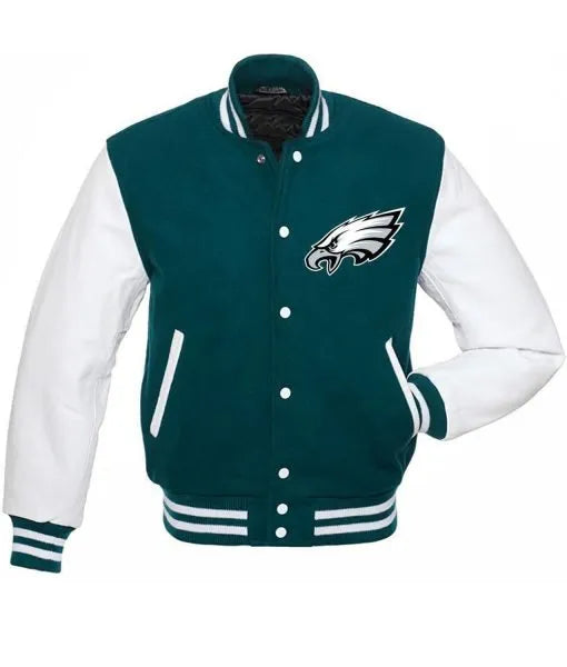 Philadelphia Eagles Green and White Varsity Jacket