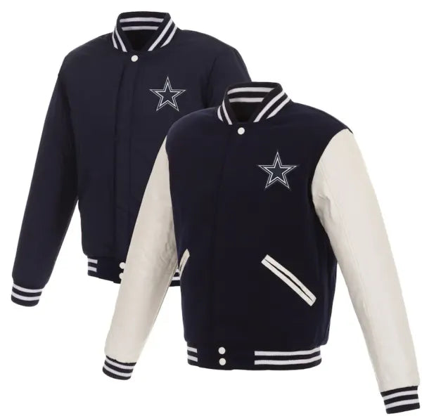 Reversible NFL Dallas Cowboys Fleece Jacket with Faux Leather Sleeves Stylish Warm GearReversible NFL Dallas Cowboys Fleece Jacket with Faux Leather Sleeves Stylish Warm Gear
