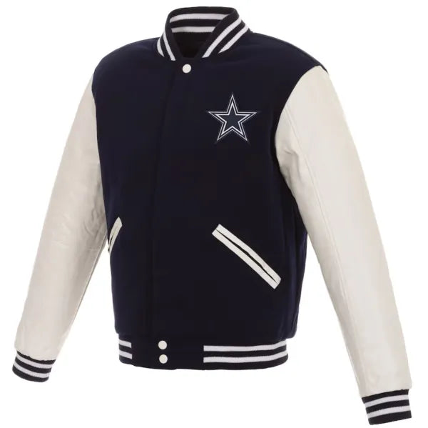 Reversible NFL Dallas Cowboys Fleece Jacket with Faux Leather Sleeves Stylish Warm GearReversible NFL Dallas Cowboys Fleece Jacket with Faux Leather Sleeves Stylish Warm Gear